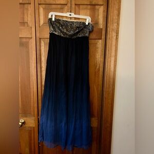 Moulinette Soeurs Women's Etherial Sz 0P Gold & Blue Ombré Strapless Maxi Dress